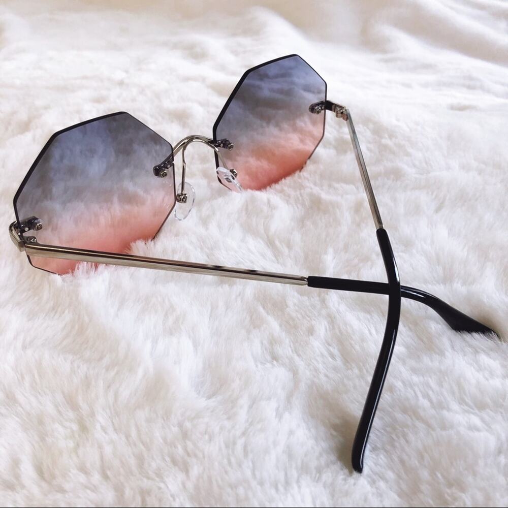 Alaiya Blue & Pink Octogonal Ombre Sunglasses - Picture 7 of 9